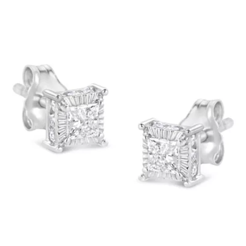 Silver 1/2 Ct Princess Stud Earring