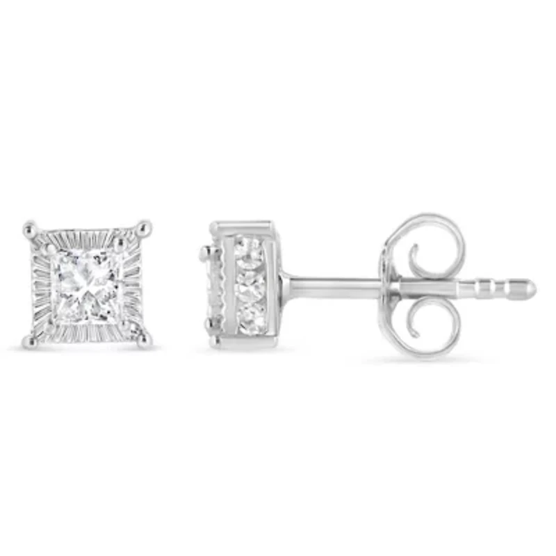 Silver 1/2 Ct Princess Stud Earring