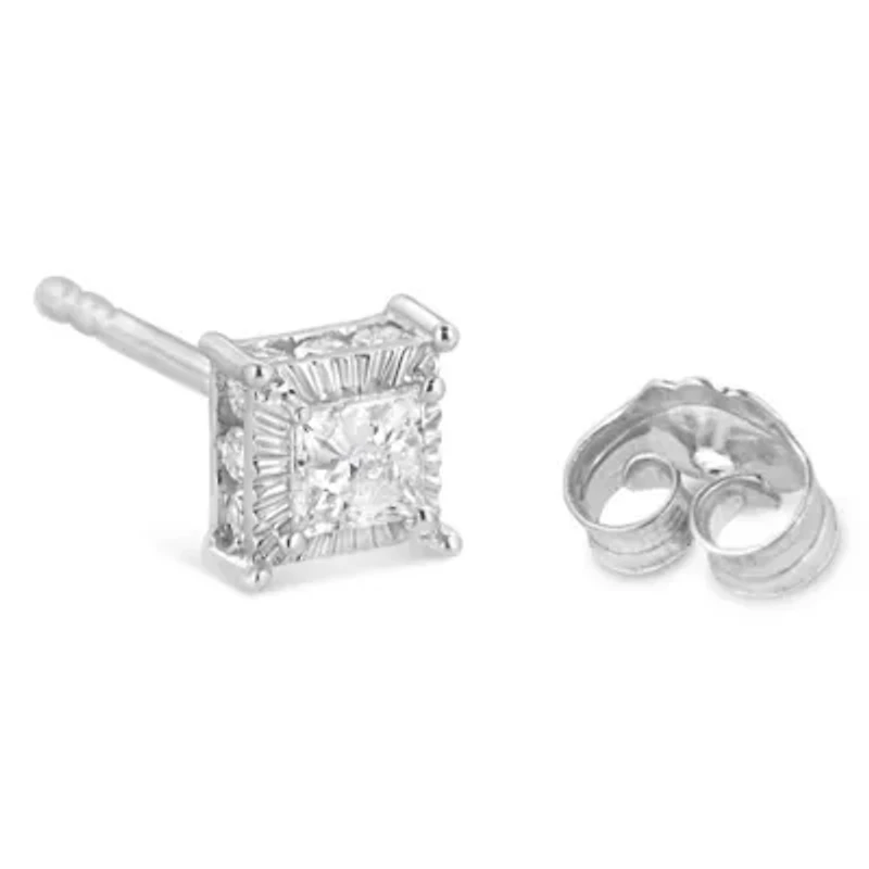 Silver 1/2 Ct Princess Stud Earring
