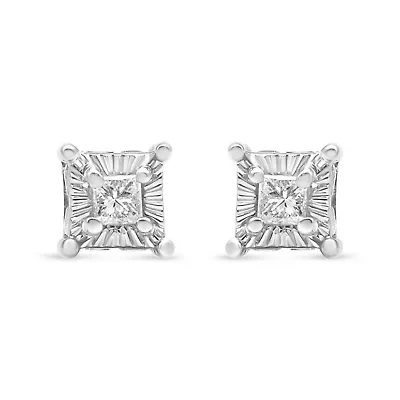 Silver 1/4 Ct Miracle Princess Solitaire Stud Earrings with Hidden Halo