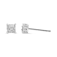 Silver 1/4 Ct Miracle Princess Solitaire Stud Earrings with Hidden Halo