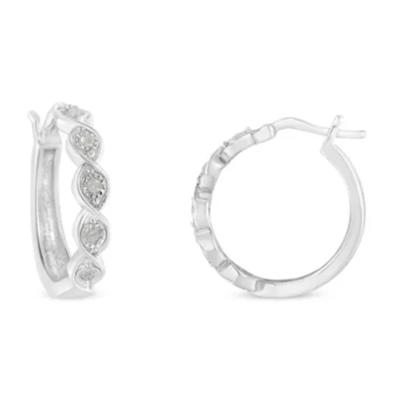 Silver 1/10 Ct Miracle- Diamond Infinity Swirl Hoop Earrings