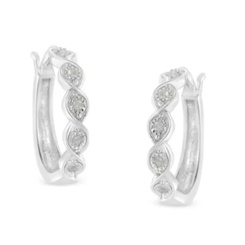 Silver 1/10 Ct Miracle- Diamond Infinity Swirl Hoop Earrings