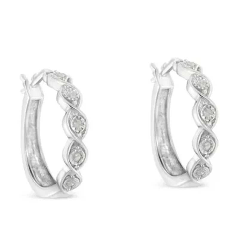 Silver 1/10 Ct Miracle- Diamond Infinity Swirl Hoop Earrings