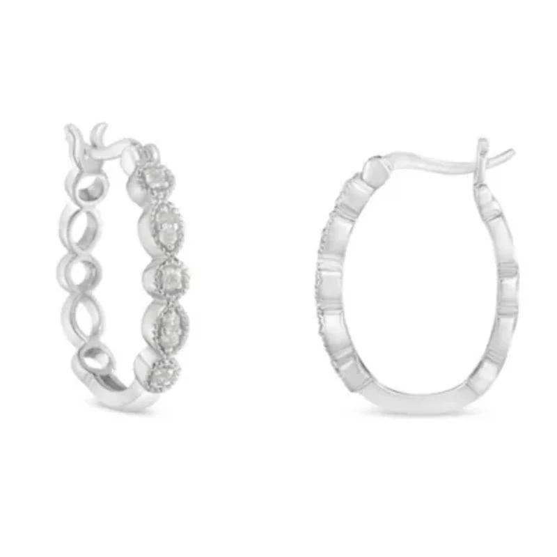 Silver 1/6 Ct Diamond Milgrain Hoop Earring