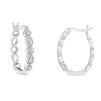 Silver 1/6 Ct Diamond Milgrain Hoop Earring