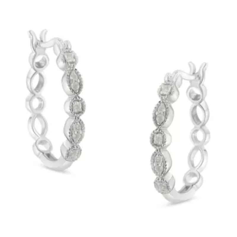 Silver 1/6 Ct Diamond Milgrain Hoop Earring