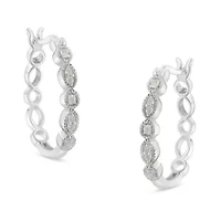 Silver 1/6 Ct Diamond Milgrain Hoop Earring