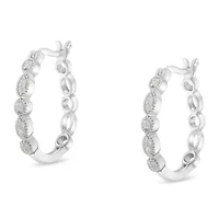 Silver 1/6 Ct Diamond Milgrain Hoop Earring