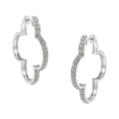 Silver 1.0 Ct Diamond 4 Leaf Clover Shape Hoop Earrings