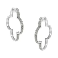 Silver 1.0 Ct Diamond 4 Leaf Clover Shape Hoop Earrings