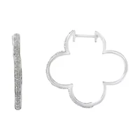 Silver 1.0 Ct Diamond 4 Leaf Clover Shape Hoop Earrings