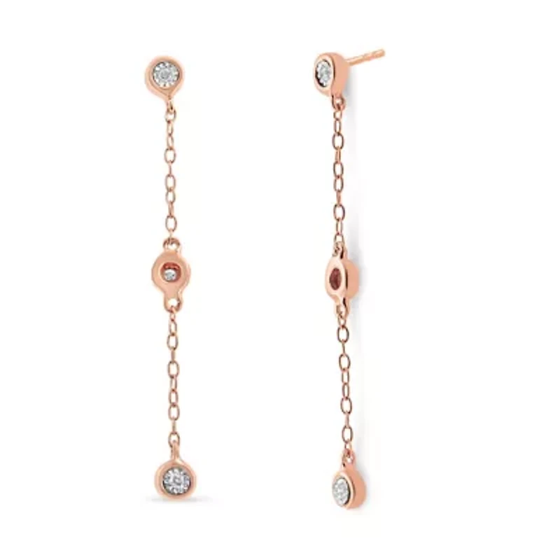 10K Rose Gold Plated Silver 1/15 Ct Diamond Dangle Earring