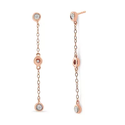 10K Rose Gold Plated Silver 1/15 Ct Diamond Dangle Earring