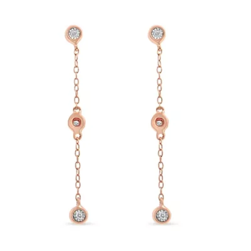 10K Rose Gold Plated Silver 1/15 Ct Diamond Dangle Earring