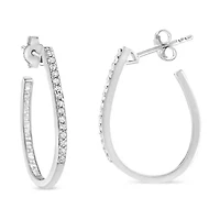 Silver 1/2 Ct Round and BaguetteDiamond Inside-Outside Hoop Earrings