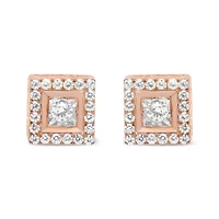14K Rose Gold Plated Silver 1/2 Ct Diamond Halo Square-Shaped Frame Stud Earring
