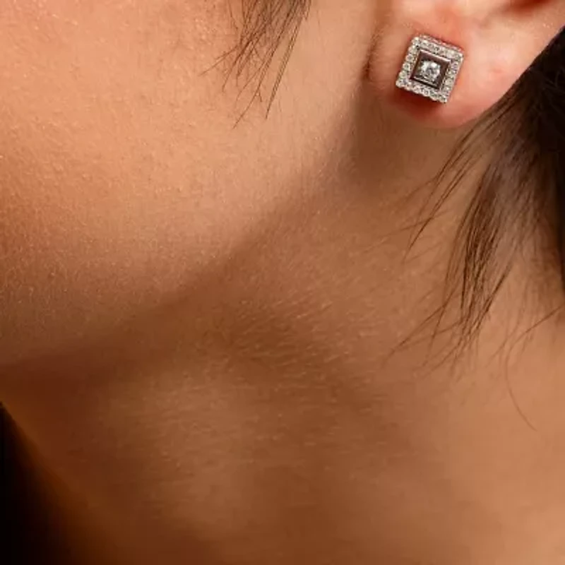 14K Rose Gold Plated Silver 1/2 Ct Diamond Halo Square-Shaped Frame Stud Earring