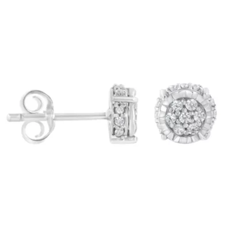 Silver 1/3 Ct RoundDiamond Floral Stud Earring