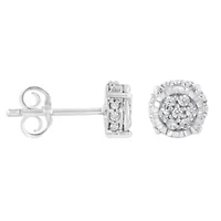 Silver 1/3 Ct RoundDiamond Floral Stud Earring