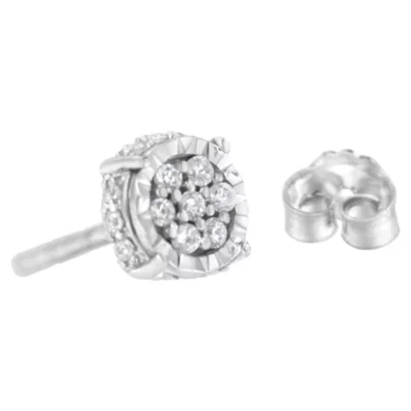 Silver 1/3 Ct RoundDiamond Floral Stud Earring