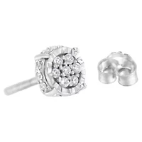 Silver 1/3 Ct RoundDiamond Floral Stud Earring