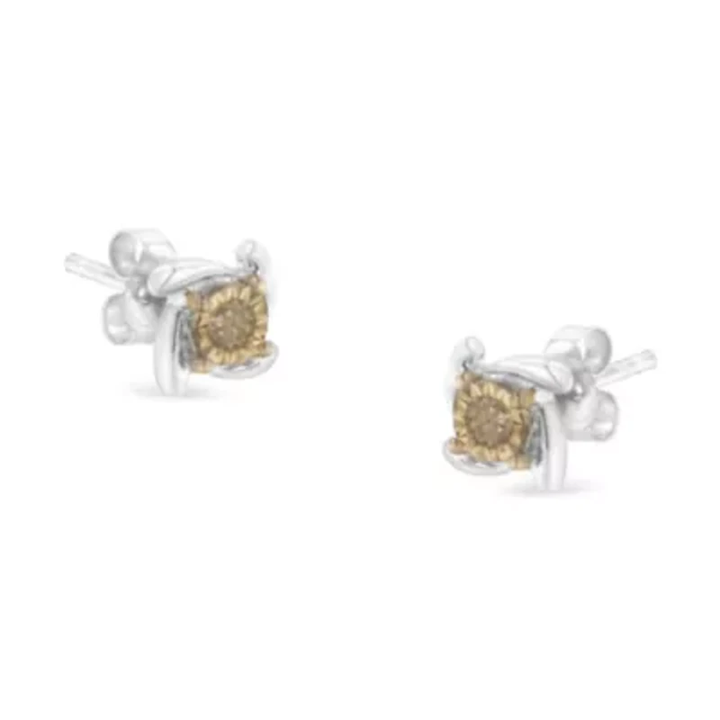 Two-Toned Sterling-Silver Diamond Stud Earring
