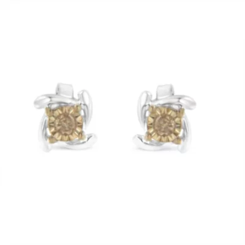 Two-Toned Sterling-Silver Diamond Stud Earring