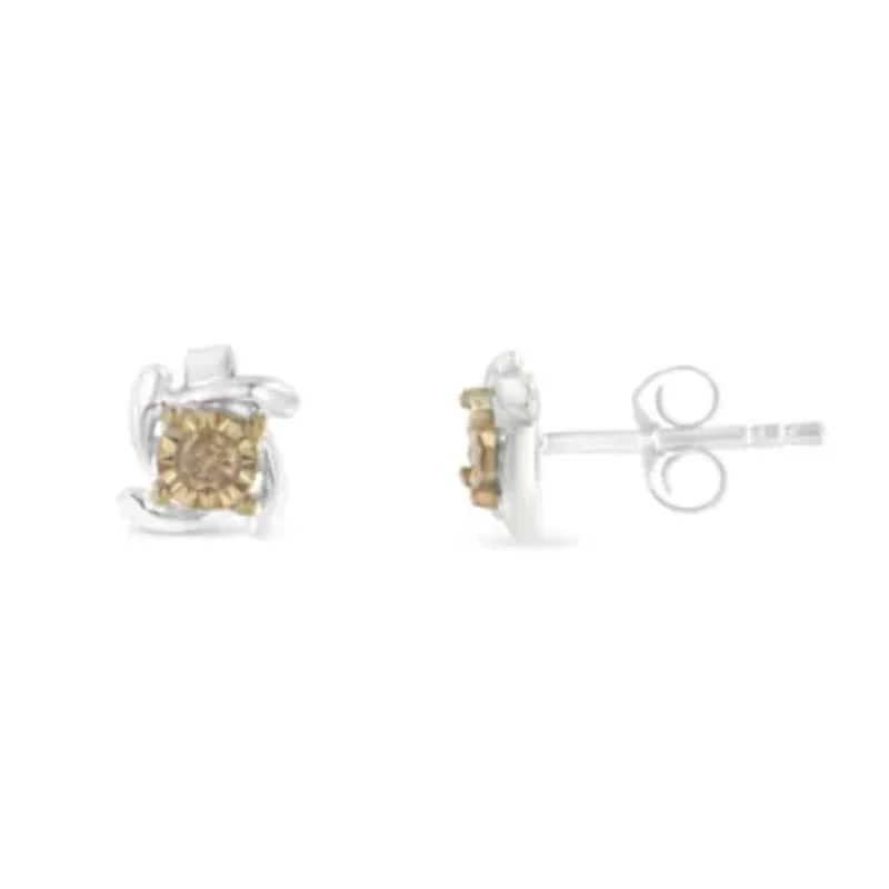Two-Toned Sterling-Silver Diamond Stud Earring