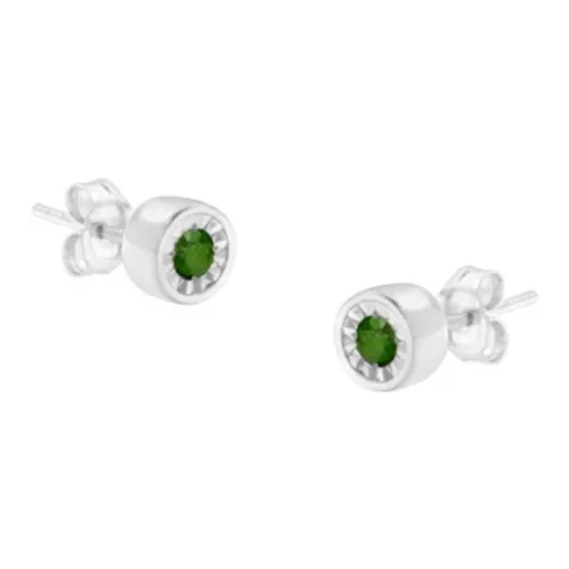 Silver 1/ Ct Green Diamond Miracle- Stud Earrings