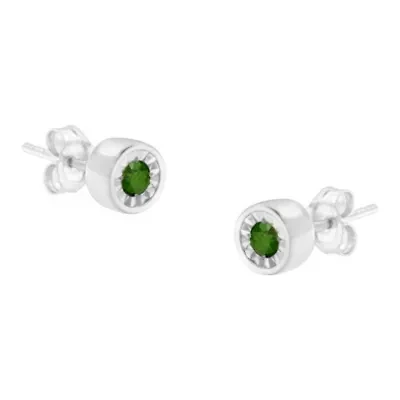 Silver 1/ Ct Green Diamond Miracle- Stud Earrings