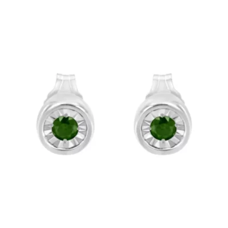 Silver 1/ Ct Green Diamond Miracle- Stud Earrings