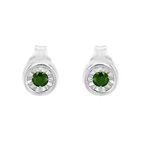 Silver 1/ Ct Green Diamond Miracle- Stud Earrings