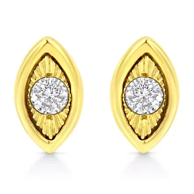 10K Yellow Gold Plated Silver 1/10 Ct Diamond Marquise Shape Stud Earrings
