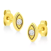 10K Yellow Gold Plated Silver 1/10 Ct Diamond Marquise Shape Stud Earrings