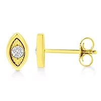 10K Yellow Gold Plated Silver 1/10 Ct Diamond Marquise Shape Stud Earrings