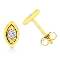10K Yellow Gold Plated Silver 1/10 Ct Diamond Marquise Shape Stud Earrings
