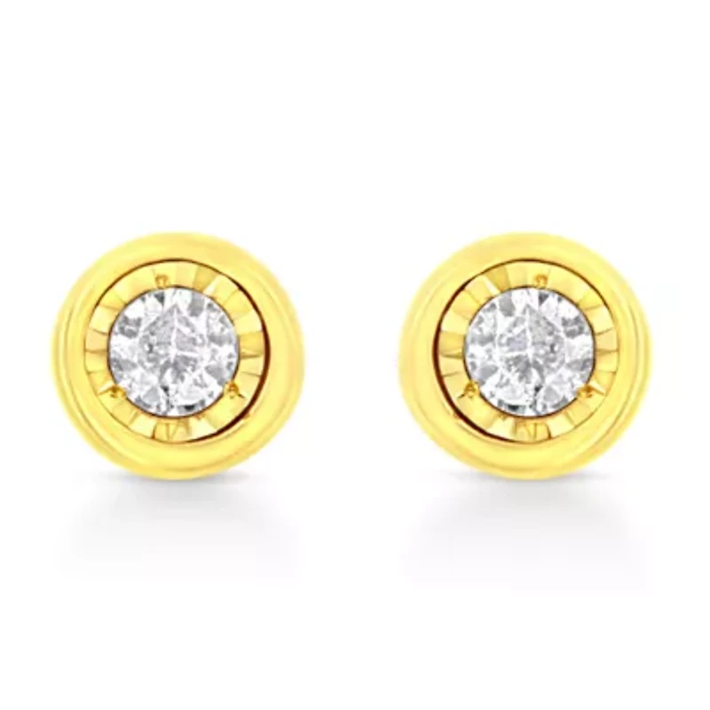 10K Yellow Gold Plated Silver 1/10 Ct Miracle- Diamond Circle Shape Stud Earrings