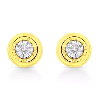 10K Yellow Gold Plated Silver 1/10 Ct Miracle- Diamond Circle Shape Stud Earrings