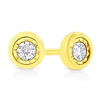 10K Yellow Gold Plated Silver 1/10 Ct Miracle- Diamond Circle Shape Stud Earrings