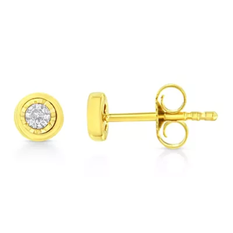 10K Yellow Gold Plated Silver 1/10 Ct Miracle- Diamond Circle Shape Stud Earrings