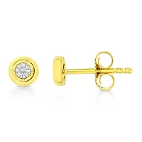 10K Yellow Gold Plated Silver 1/10 Ct Miracle- Diamond Circle Shape Stud Earrings