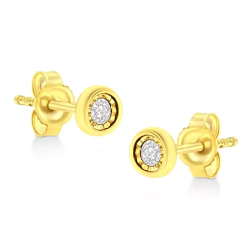 10K Yellow Gold Plated Silver 1/10 Ct Miracle- Diamond Circle Shape Stud Earrings