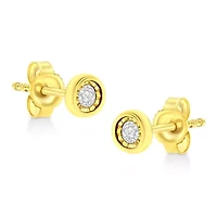10K Yellow Gold Plated Silver 1/10 Ct Miracle- Diamond Circle Shape Stud Earrings