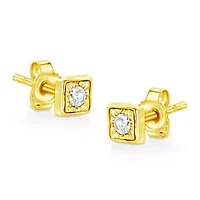10K Yellow Gold Plated Silver 1/10 Ct Miracle- Diamond Square Stud Earrings