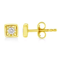 10K Yellow Gold Plated Silver 1/10 Ct Miracle- Diamond Square Stud Earrings