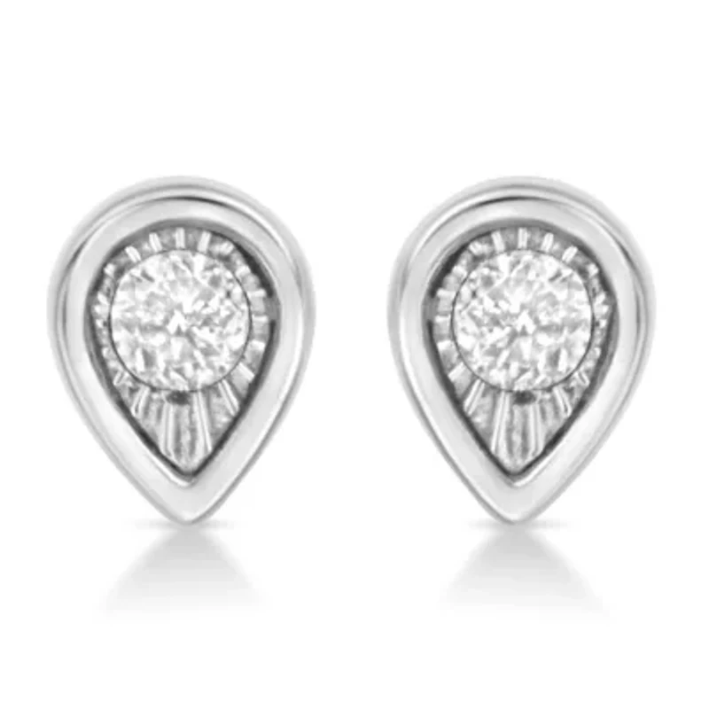Silver 1/10 Ct Miracle- Diamond Pear Shape Stud Earrings