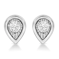 Silver 1/10 Ct Miracle- Diamond Pear Shape Stud Earrings