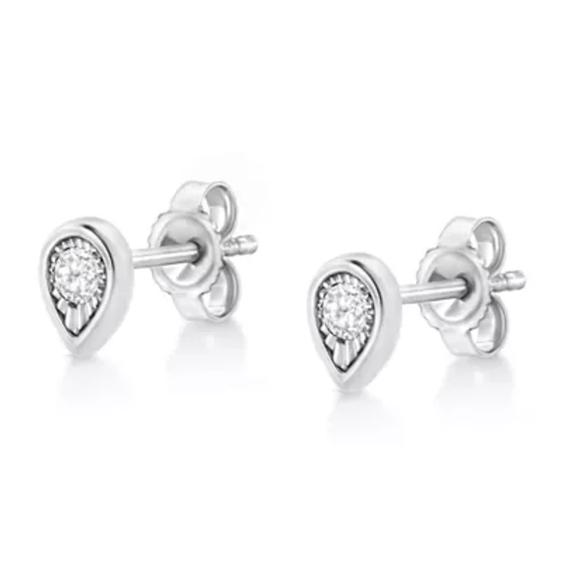 Silver 1/10 Ct Miracle- Diamond Pear Shape Stud Earrings