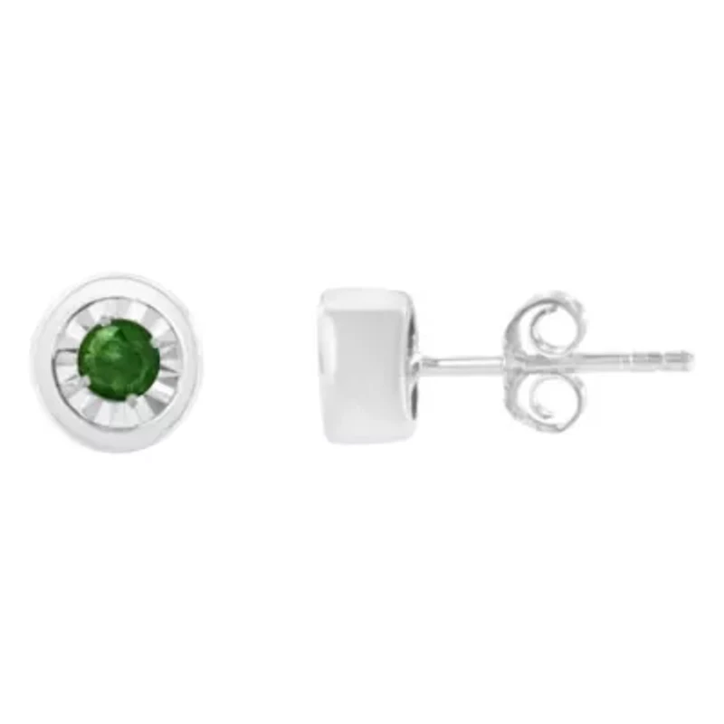 Silver 0.15 Ct Green Diamond Miracle- Stud Earrings